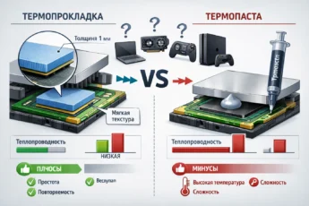 Сравнение термопрокладки и термопасты: теплопроводность, плюсы и минусы применения.