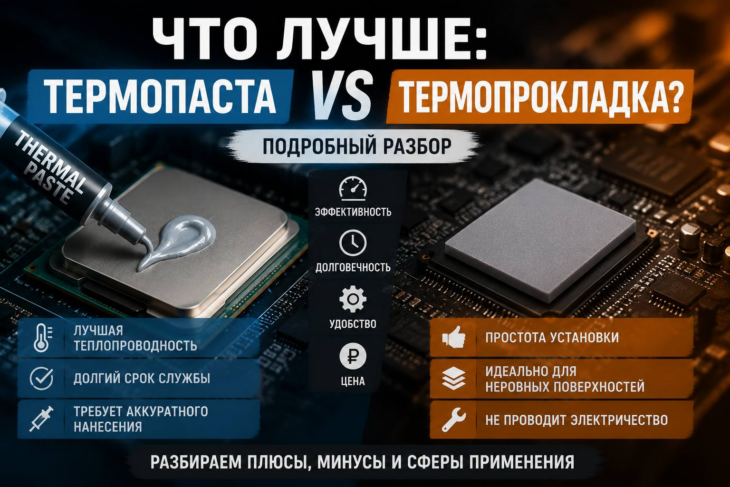 Сравнение термопрокладки и термопасты: теплопроводность, плюсы и минусы применения.