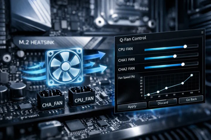 Разъемы CHA_FAN и CPU_FAN с ползунками настройки в UEFI BIOS.