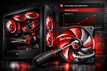 Регулировка скорости RGB-вентиляторов MSI в системном блоке через фирменное ПО.