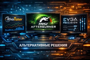 Цифровая панель управления с мониторами MSI Afterburner, RivaTuner и EVGA Precision