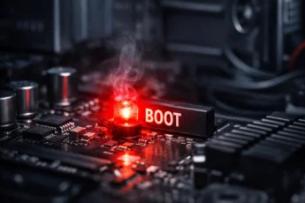 Красный светодиод "BOOT" на материнской плате при загрузке компьютера.